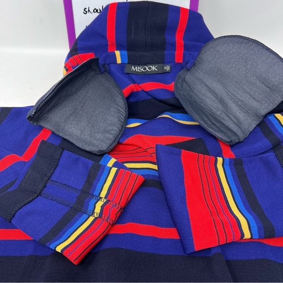 Mislook Striped Color Block Tailored Long Knit Jacket Size M NWT Chunky Button - Picture 13 of 14